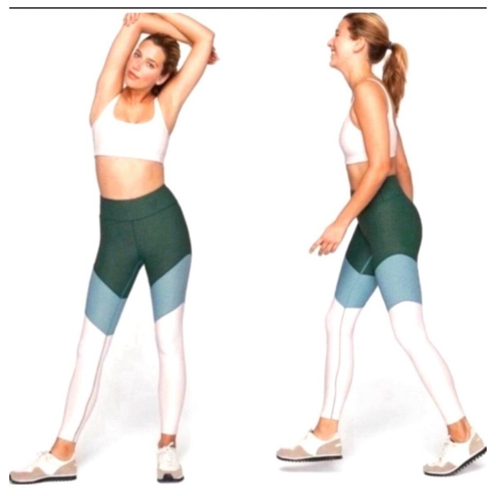 OUTDOOR VOICES WOMEN'S COLORBLOCK LEGGINGS Athletic Green Gym STRETCH - LARGE